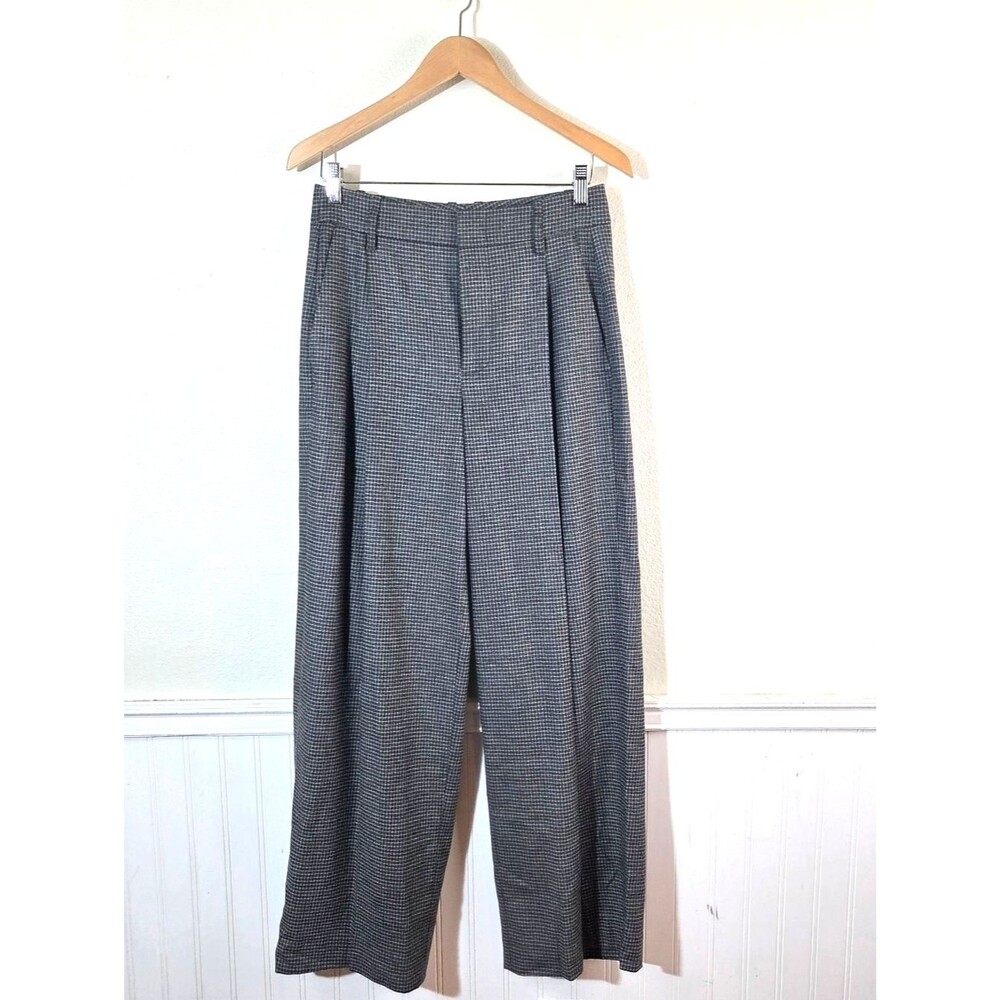Vince Women’s Size 6 Wide Leg Dress Pants Italian Fabric Gray Check Trouser